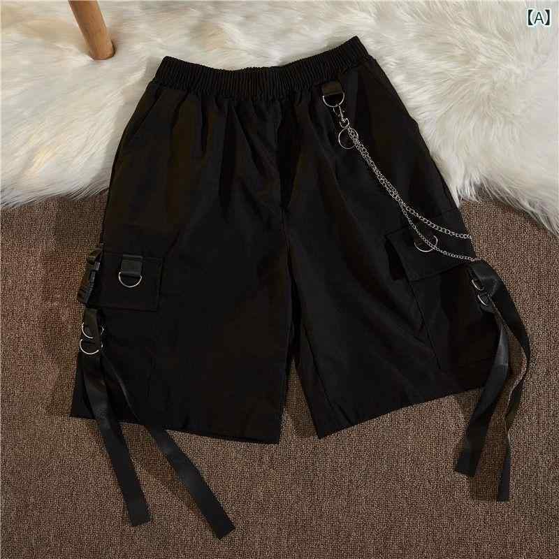 Cropped Pants - 工 装半 ズボン 女子 夏 高 腰 韓国 版 学生 ズボン 女子 ゆるい 流行 2023 新型広 脚 五 分 ズボン