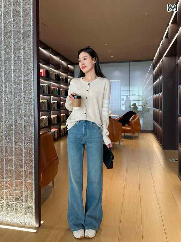 乐天商城 - 超 モデルの 太もも ! ライゼルの 四面 弾の微 ラッパの ジーパンの 女性 2025 春 夏の ハイ ウエストは やせて います。