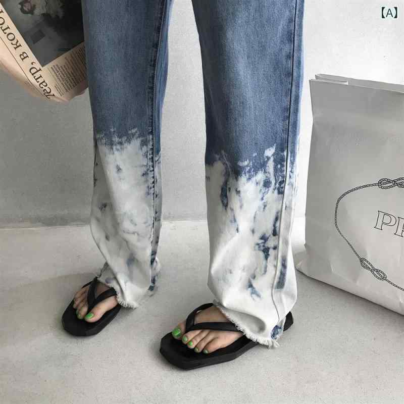 大きい サイズは 薄い 青い デニムの ストレート パンツを 染めます。