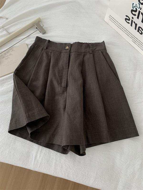 乐天商城 - 韓国 系の 百 合 水洗い レ トロな ラミー 麻の半 ズボンの 女性 A 字の 腰が 高くて 痩せて います。