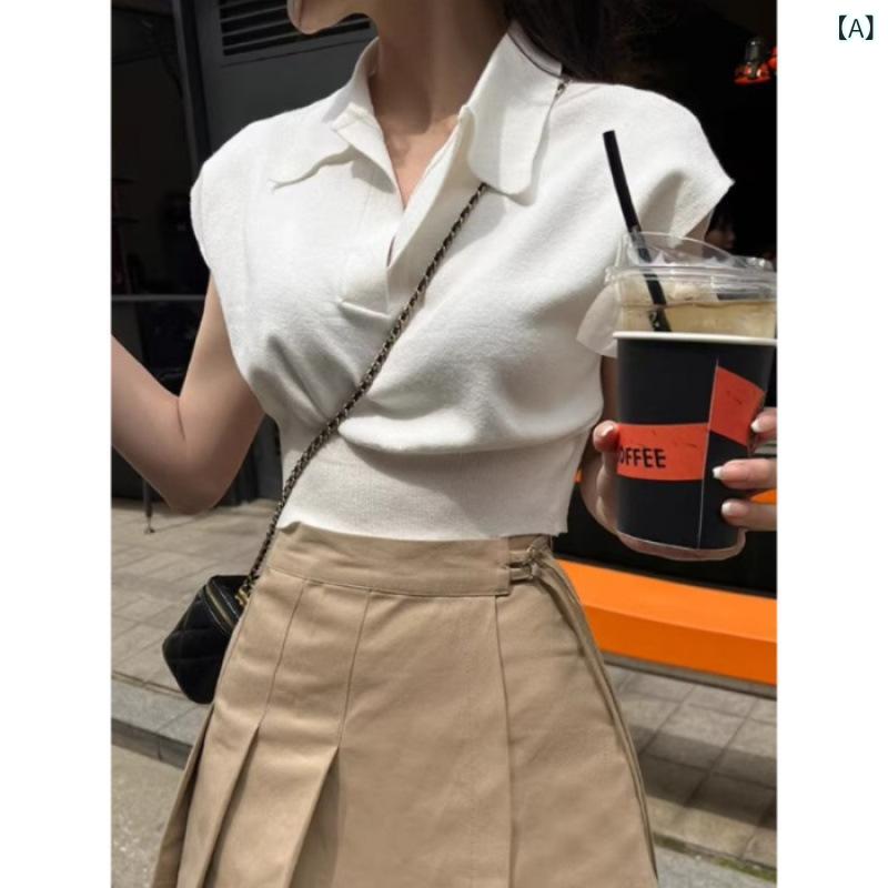 Other - シンプルな スリム 半袖 ポロシャツショートセーターラペル Tシャツ トップ 女性の ための 2025 新しい 夏の 韓国 スタイルの トレンド