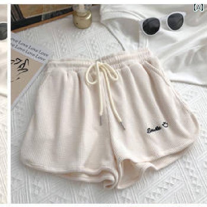 Capri Pants - ワッフル スポーツ パンツ 女性 夏 2023 新型 韓国 版 ゆるい高 腰 家庭広 脚 ホット パンツ 外 着 卸売り