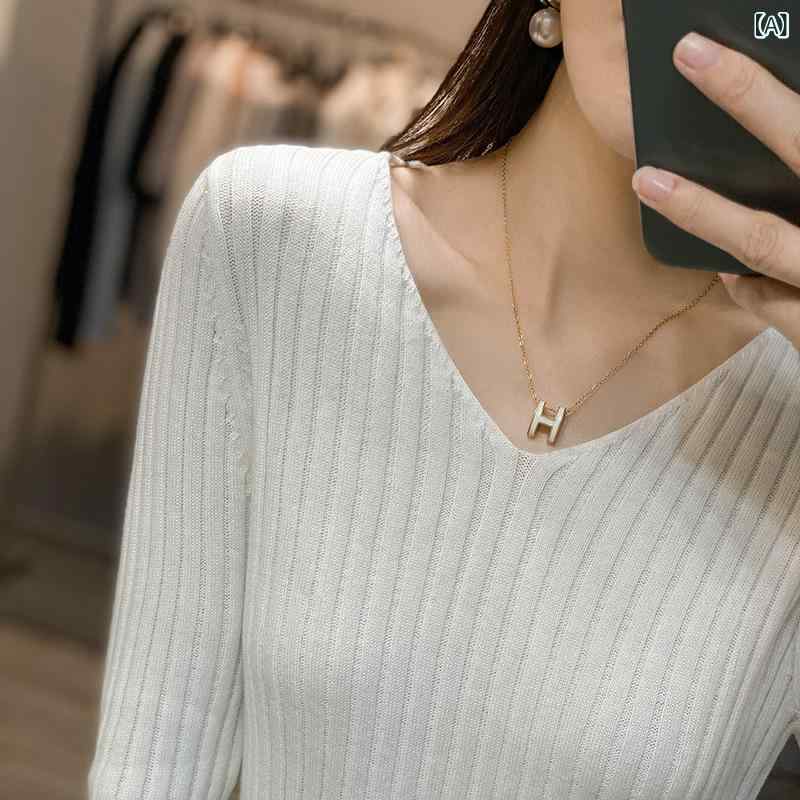 Other - 秋冬の 新型の ピットの プルオーバーの 純綿の ニットの v ネックの セーターの 女性の 長袖の 韓国 版は やせて います。