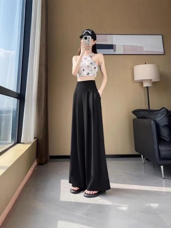 樂天商城 - 韓国 版の 春 夏の 新作 スーツ パンツ、 女性 用 ハイウエストワイドレッグパンツ、 ストレートカジュアルルーズワイド 裾 フロアレングスパンツ