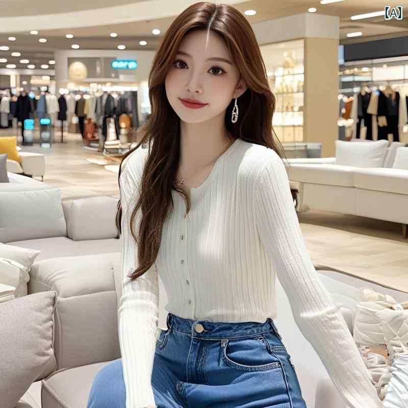 樂天商城 - AI 図 現物は 韓国 系の シンプルな 長袖 v ネック ニットの 女性の 秋の 服を 厚く します。