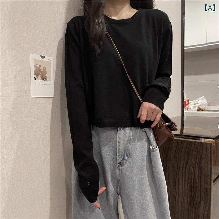Other - 春と 秋の 韓国 版の純 色の 底の シャツの 女性の 秋の 2023 新型の 長袖の 短い 項の ゆったり して いる 内は ニットの セーターを 掛けます。