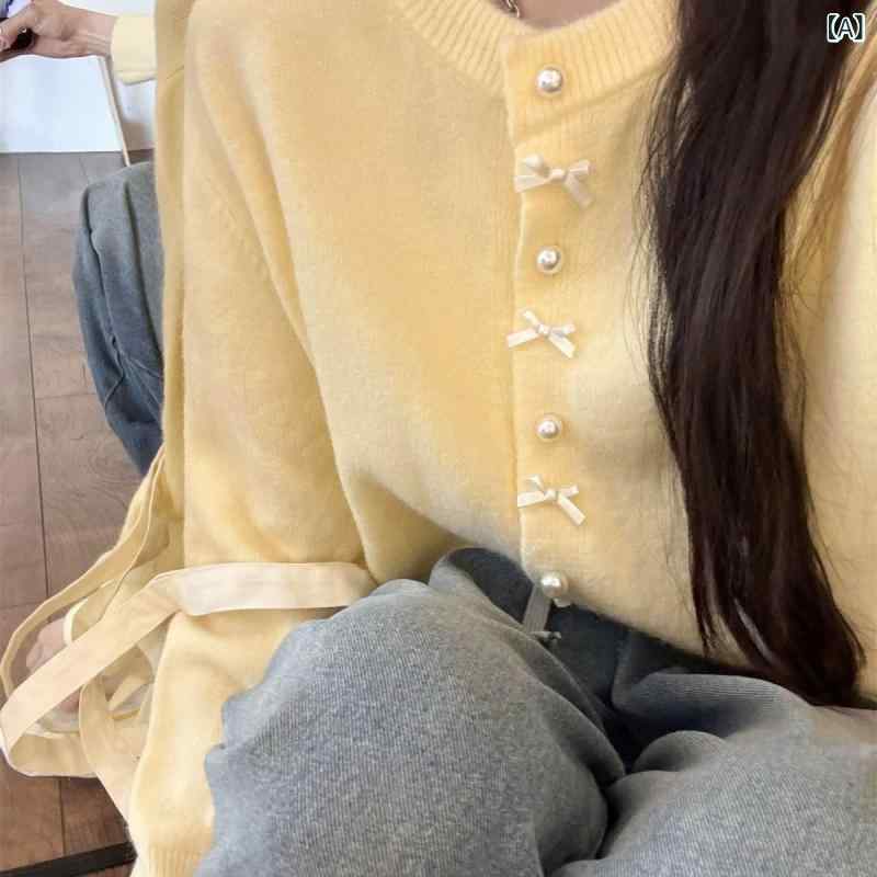 Other - 2025 春 韓国 版 シンプル 通勤 リボンニットカーディガン 長袖 トップス 女性 用