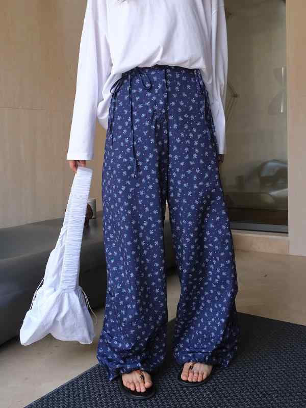 レディース ワイドパンツ 夏 碎花 �