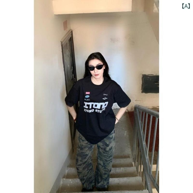 Tシャツ レディース 半袖 純棉 短袖 トップス 印花 遮腹 高校生 アルファベット 黒 綿素材 95%以上 动漫 卡通柄 丸首 ゆったり ルーズフィット 中長丈 65-80cm 日韓カジュアル 韓風 夏 2025 夏季 街着 通気性 モダン ストリート