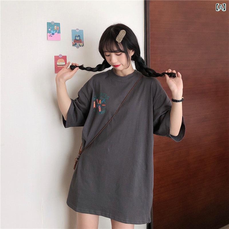 Other - レディース Tシャツ 短袖 トップス プリント ワイド ルーズフィット インナー レイヤード 大きいサイズ 打底シャツ 春夏 気質 通勤 かわいい 清新 スタイル ミルクプロテインファイバー ポリエステル 混紡 コットンライク ソフト 肌触り 伸縮性 吸