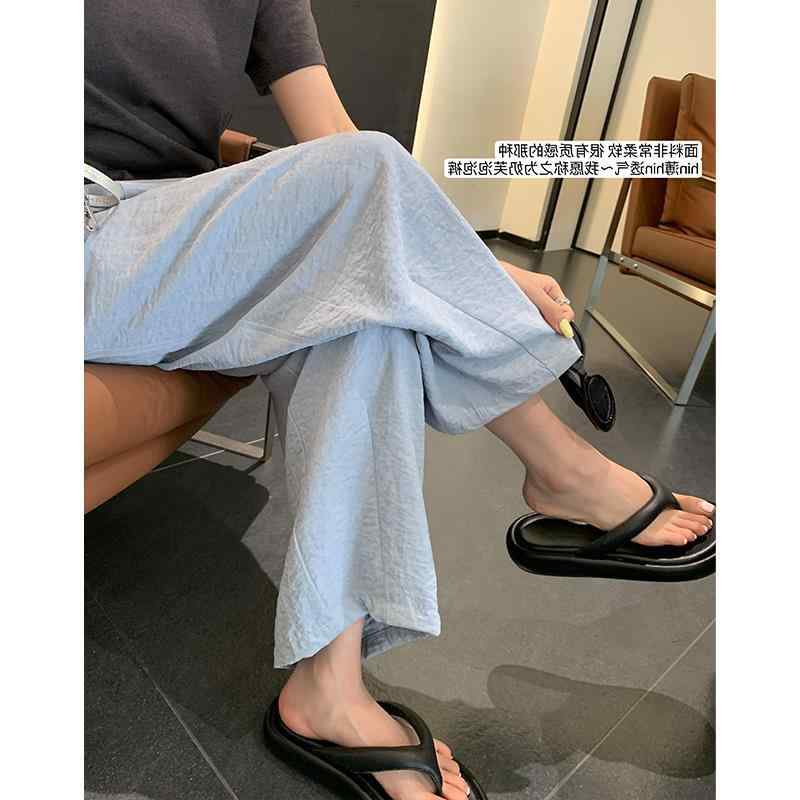 Rakuten - レディース ハーレムパンツ 夏 薄手 ゆったり 九分 ワイドレッグパンツ 綿 スパンデックス 混合素材 中腰 ポケット ブルー 杏色 黒 ミディアム厚 微弾性 御姐風 私服 名媛スタイル ラフ シック フェミニン コットン混 ストレッチ ゆったりシルエッ