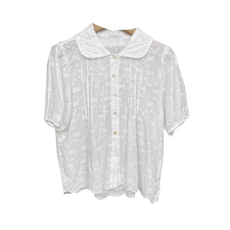 樂天商城 - レディース シャツ トップス 翻領 短袖 純色 コットン 気質 淑女 スタイル 显瘦 百搭 ボタン 白 夏 日韓 休闲 気質 かわいい 軽量 通勤 普段使い