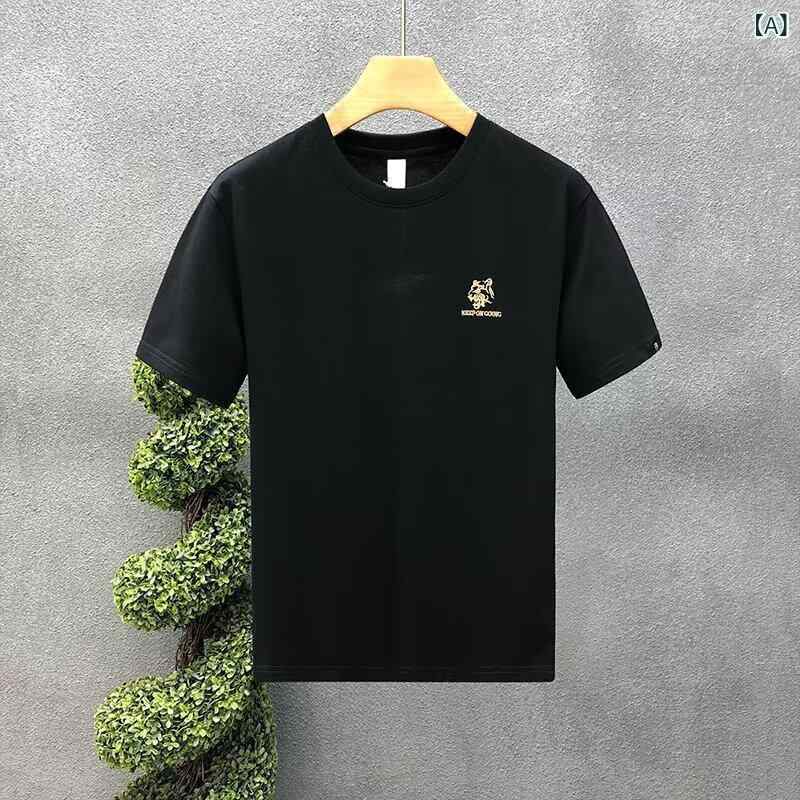 Other - メンズ Tシャツ 短袖 丸首 ゆったり 綿 黒 白 春 青年 流行 休闲 合体型 セットアップなし オールシーズン 軽量 伸縮性 カジュアル