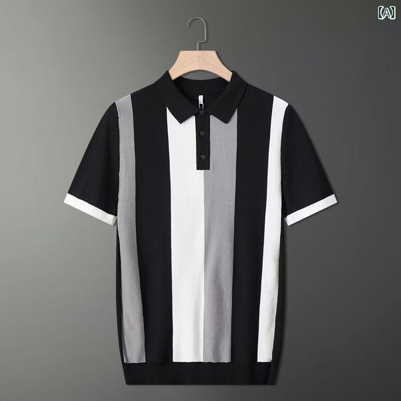 樂天商城 - メンズ Tシャツ 半袖 ポロシャツ 格子柄 ピッチ柄 切り替え 修身 合体型 透気 ポリエステル 涤纶 黒 卡其 夏 春夏 休闲 日常 青年 18-24歳 セットアップなし 套装なし 単品 トップス 短袖 丸首 ノーハット 普通厚 免烫 基本 流行 男性