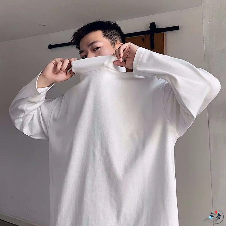 Rakuten - メンズ Tシャツ 長袖 半高領 インナー 春夏 秋冬 トップス ルーズフィット シンプル 無地 化繊混紡 成人 男性用 青少年 カジュアル セットアップ 白色 灰色 黒 袖標準 普通厚 無帽 セーター