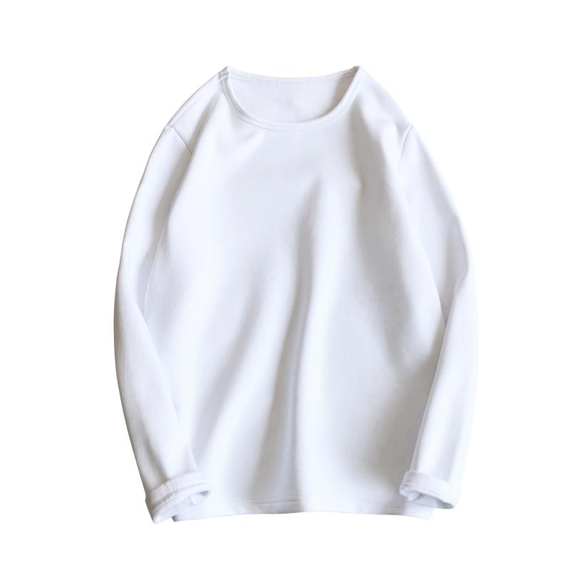 Rakuten - 長袖 Tシャツ メンズ 学生 秋冬 裏起毛 保暖 修身 シンプル ベーシック 純色 Vネック 厚手 コットン混紡 ポリエステル 青少年 18-24歳 セットアップ トップス ニット袖 植毛加工 白 黒 グレー カジュアル