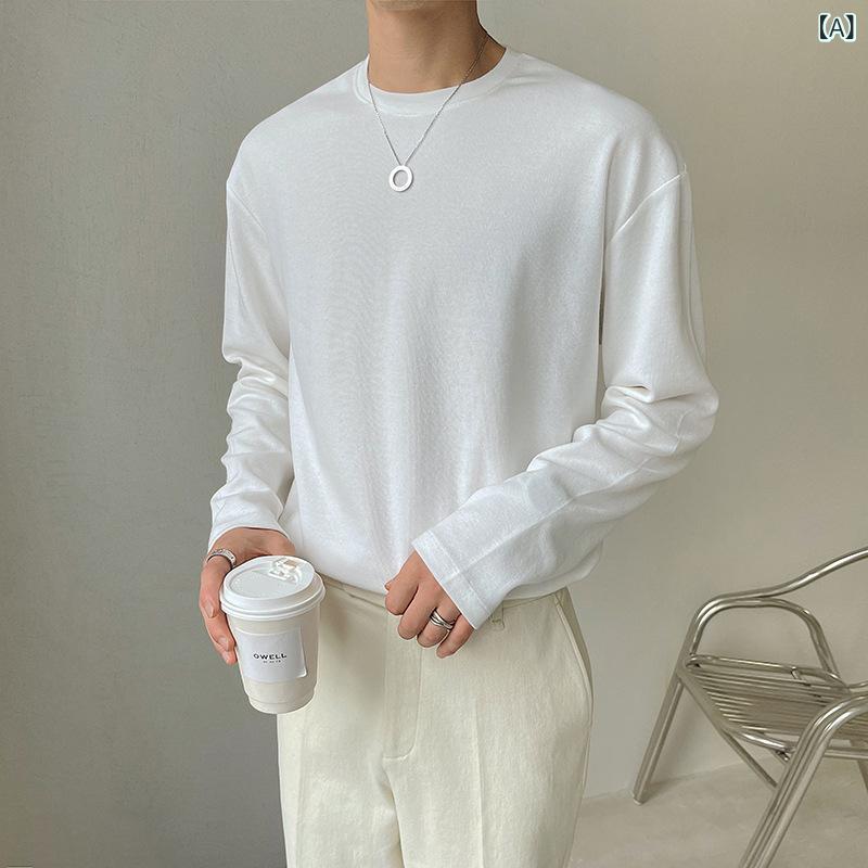 メンズ 長袖 Tシャツ 韓国風 シンプル 快適 綿 素材 親肌 無地 ルーズフィット 丸...