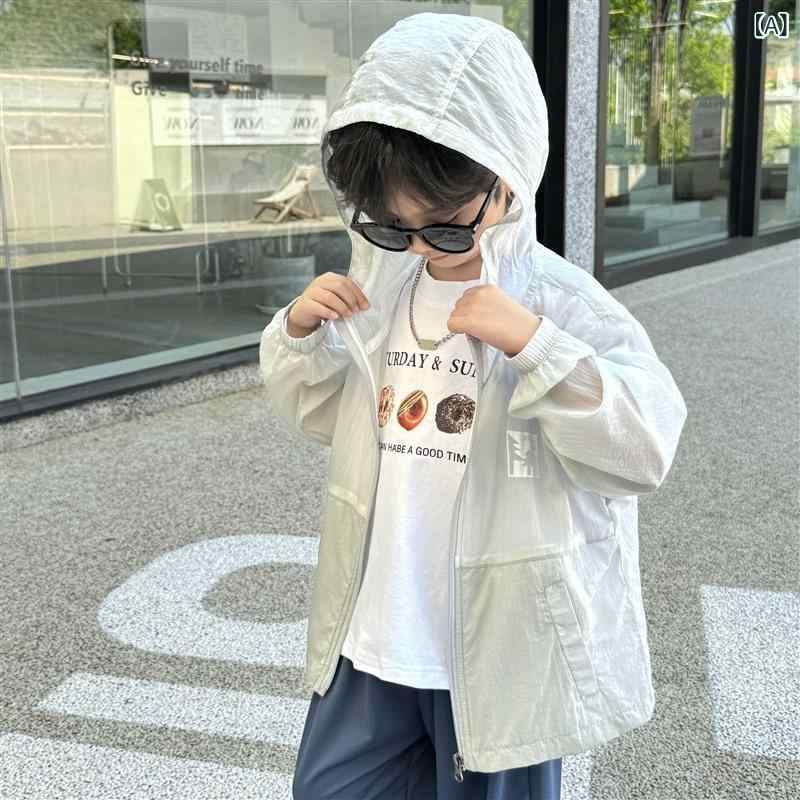 Other Jackets Jumpers - 男の子 防晒衣 連帽外套 速干 軽薄 夏服 ナイロン100% UVカット 灰 藍 紫