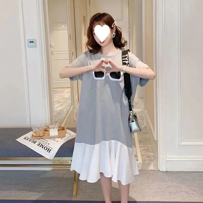 ワンピース レディース 春夏 学生服 短袖 中長丈 Aライン ハイウエスト 荷葉辺 切り替え ピンク ブルー グレー 気質 通勤 都市 スタイル 涤纶 ポリエステル 繊維 セット 偽 気質 優雅 日常 普段使い 軽量 涼しい 通気性 好評