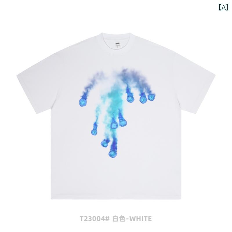 Tシャツ メンズ 短袖 綿100% ゆるシルエット クリエイティブ プリント アイスブロック柄 日常着 吸湿排汗 防汚 白色 黒 グレー オールシーズン 軽量 通勤 普段使い アウトドア