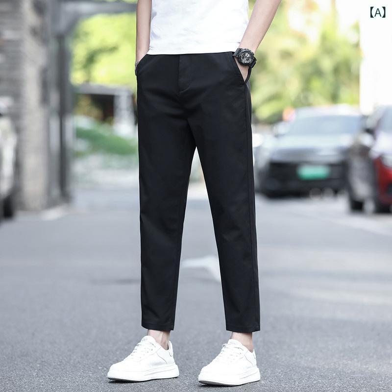 乐天商城 - メンズ 九分パンツ 直筒 薄手 竹繊維 綿 ポリエステル 弾力 透気性 黒 卡其 米白 春秋 中腰 ラジ 口袋 休闲 都市 青少年 成人