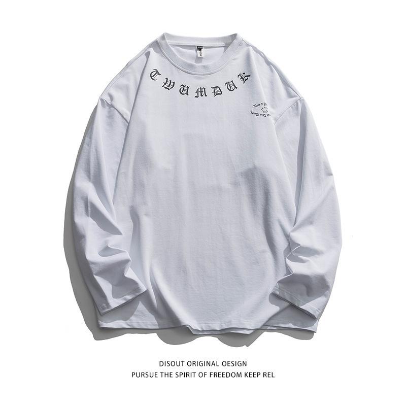 メンズ Tシャツ 長袖 韓国風 原宿風 シンプル アルファベット プリント ルーズ ビンテージ風 トップス 上衣 綿 素材 速乾 耐磨 落肩袖 丸首 セットアップなし 青年向け カジュアル 白色 黒 深灰 春秋 秋冬
