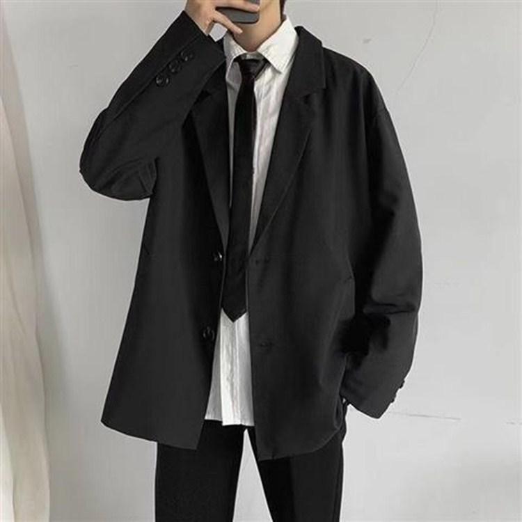 メンズ 西装セット スーツ ジャケット ズボン シャツ ネクタイ 春秋 学生 恋人 学院風 韓国風 ルーズフィット スタイリッシュ セット 黒 ブラウン 白 ナイロン 95% 立襟 ボタン 装飾 普通厚 ゆったり シルエット 日常 外出