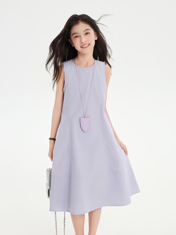 Dresses - 女の子 ワンピース 無袖 背心 コットン 綿素材 70% 紫 夏 春夏 韓国風 気質 収腰 A字 ロングスカート 柔軟 安全 B級 純色 ソフト加工 中大童 8歳以上 140cm以上 130cm 140cm 150cm 160cm 170cm 175cm