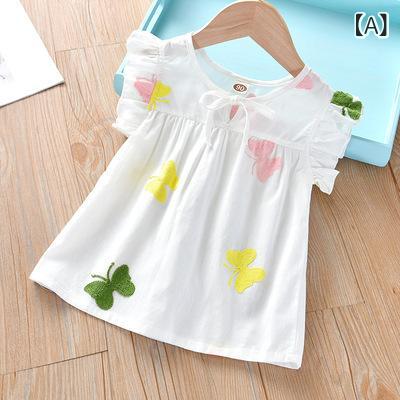 女の子 Tシャツ 夏 トップス 無袖 丸首 綿 接触冷感 刺繍 プリント かわいい かっ...