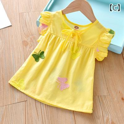 女の子 Tシャツ 夏 トップス 無袖 丸首 綿 接触冷感 刺繍 プリント かわいい かっ...