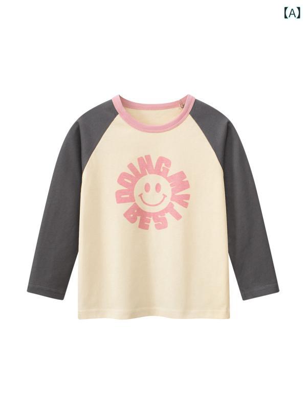女の子 長袖Tシャツ キッズ トップス 綿100 柔らかい素材 丸首 長袖 かわいいカー...