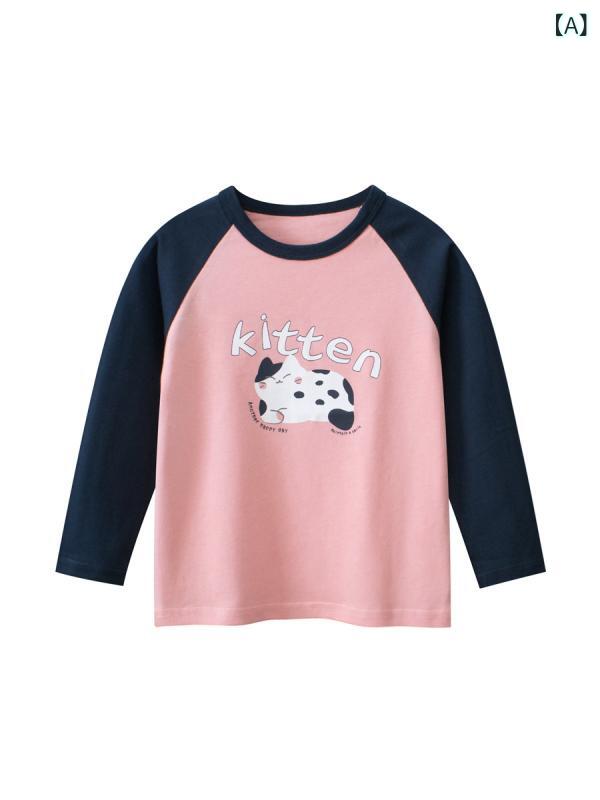 ・カテゴリ: 童Tシャツ・スタイル: 韓版・主な素材: 綿100%・袖丈: 長袖・年齢: 中小童(3~8歳)・身長: 90cm,100cm,110cm,120cm,130cm,140cm・サイズ: 100,140・ネックライン: 丸首・柄: 卡通・カラー展開: ピンク,貴族藍