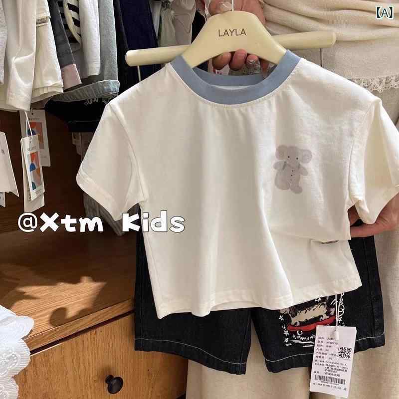 ・カテゴリ: 童Tシャツ・スタイル: 韓版・袖丈: 短袖・柄: 卡通・ネックライン: 圆领・主な素材: 綿100%・機能: 吸湿排汗・カラー展開: 白色（藍领）・サイズ展開: 80cm,90cm,100cm,110cm,120cm,130cm
