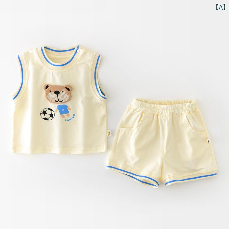 キッズ ベビー 服 セット 男の子 女の子 夏 かわいい クマ 柄 無袖 トップス 短パ...