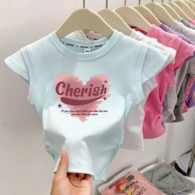 樂天商城 - 女の子 Tシャツ 半袖 無袖 上衣 短袖 トップス 子供 純棉 打底シャツ 夏 かわいい 印花 カードプリント 丸首 柔軟 防紫外線 白 ピンク 紫
