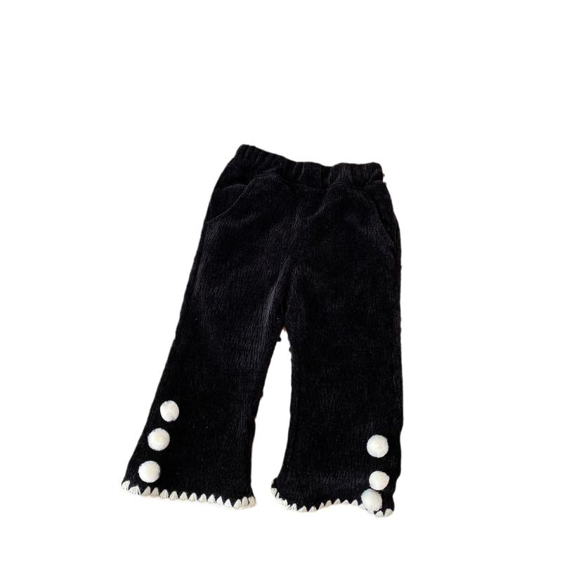 Long-Trousers, Trousers - 女の子 喇叭パンツ ベビー 秋 春 純色 ミックスファブリック ポリエステル 混紡 柔軟加工 長ズボン 中腰 ゴムウエスト 米 黒 潮スタイル 韓風 子供服 カジュアル 普段使い 部屋着 軽量 伸縮性 通気性 3-8歳 80-120cm