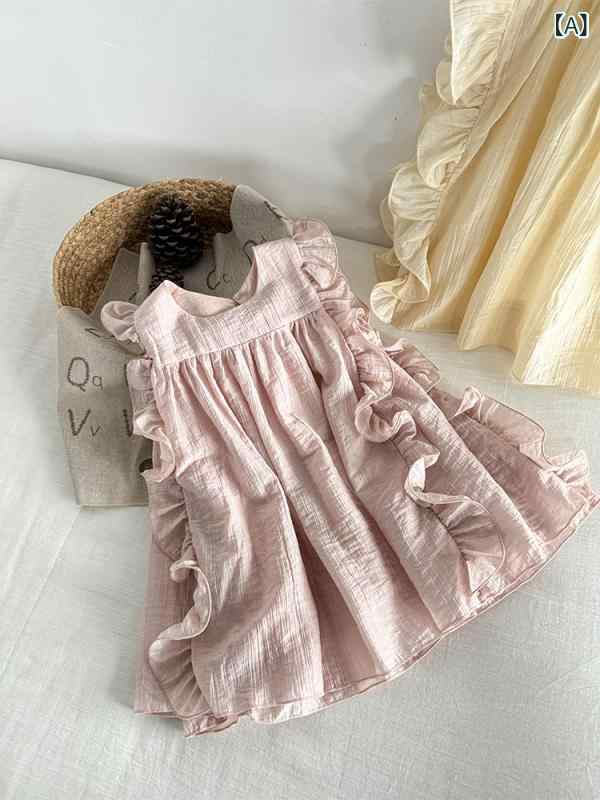 樂天商城 - 女の子 ワンピース キッズ 女児 子供服 連衣裙 コットン ライセル 雪纺 素材 柔軟 加工 A字 スカート 田園 花柄 花辺 フリル ピンク 杏 夏 春夏 季節 かわいい ガーリー 普段使い 園遊び 日常 軽量 通気性 速乾 100-140cm 3-8