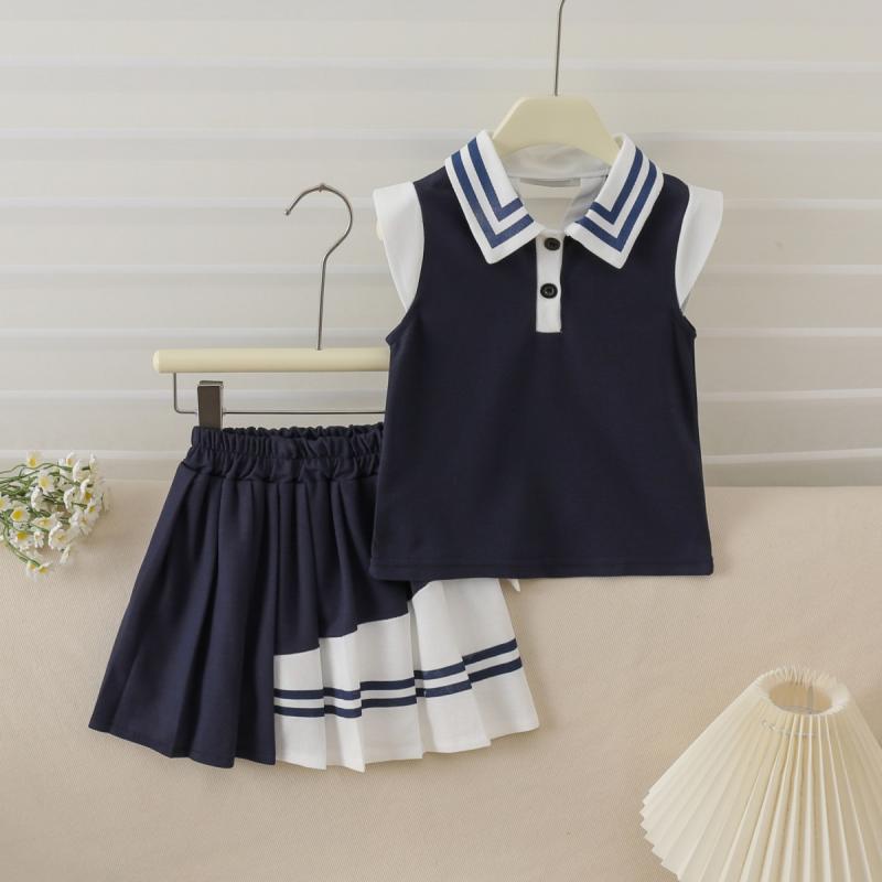 女の子 スカート セット 無袖 短丈 夏服 蝶結び トップス 柔らかい 薄手 純色 ピンク ピスタチオ かわいい 洋風 潮感 3-8歳 100-140cm 針織 ポリエステル 韓風 ノースリーブ 女童 夏 セットアップ 子ども 服装 ミッドチルド レディ