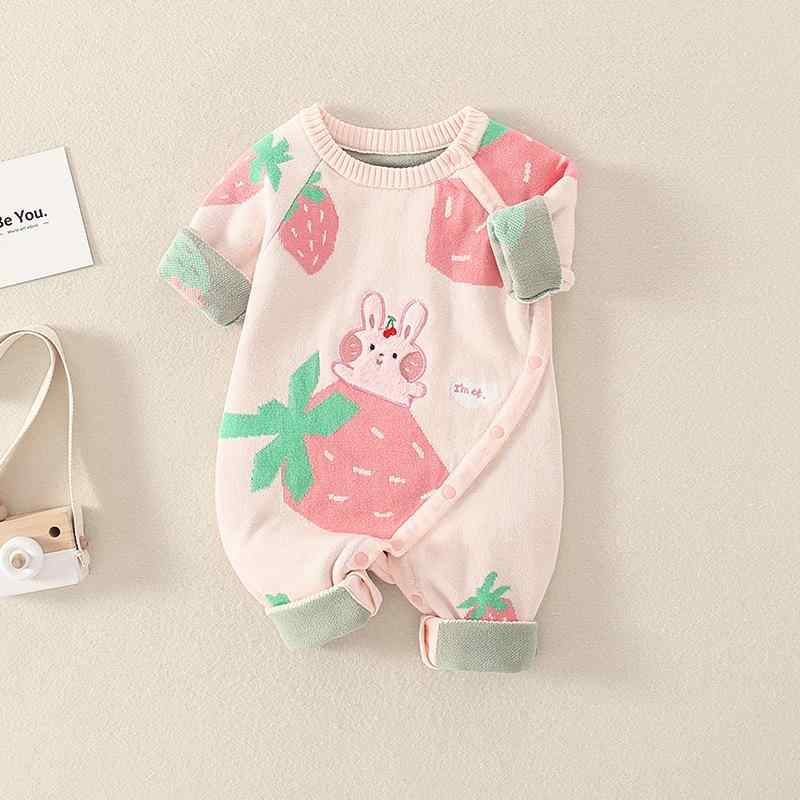 Rakuten - 女の子 ベビー 服 長袖 連体服 綿100% ピンク かわいい ウサギ柄 長爬 韓版 スタイル オールシーズン 柔らかい 肌触り 良い 伸縮性 爬行 しやすい 普通 厚み 安全 A類