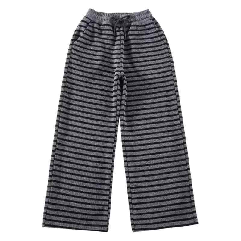 Long-Trousers, Trousers - 女の子 ズボン 条紋 直筒 春秋 女童 中大童 ワイドレッグ 韓国風 スタイリッシュ レイヨン 60% 柔らかい 素材 ミッドライズ ゴムウエスト 深灰 長ズボン 運動 トレンド 日常使い 学校 外出 軽量 快適 伸縮性