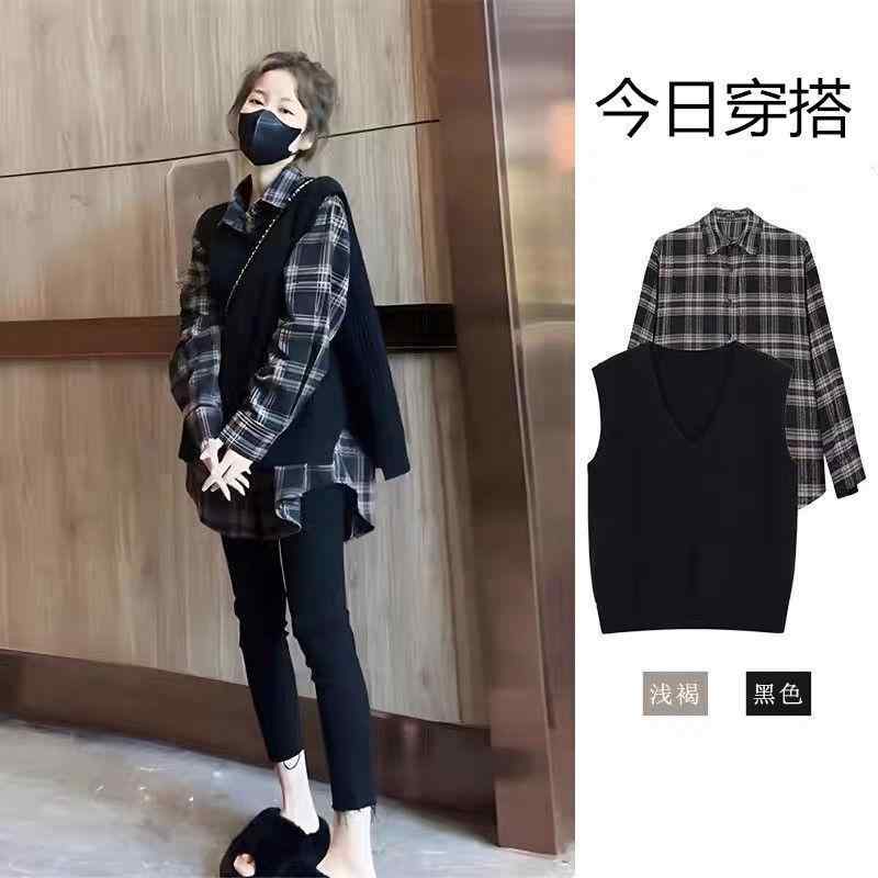 レディース トップス セット ミルクカラー 格子柄 シャツ ニット 毛衣 馬甲 レイヤード 秋 雪ニール 氨綴 長袖 プリンセススリーブ ボタン 私服 名媛 御姐風 ミルク系 着こなし 減齢 韓国風 秋冬 軽量 柔軟 カジュアル 日常使い ミルクホワイト