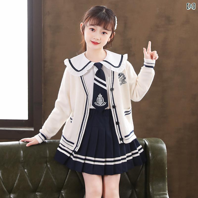 リメイクバディーのセットアップ 女の子 キッズ 子供服 長袖 ニット カーディガン アウター スカート ジャケット 制服風 JK カジュアル フォーマル 普段使い 通学 通園 お呼ばれ 発表会 春秋｜アングル2
