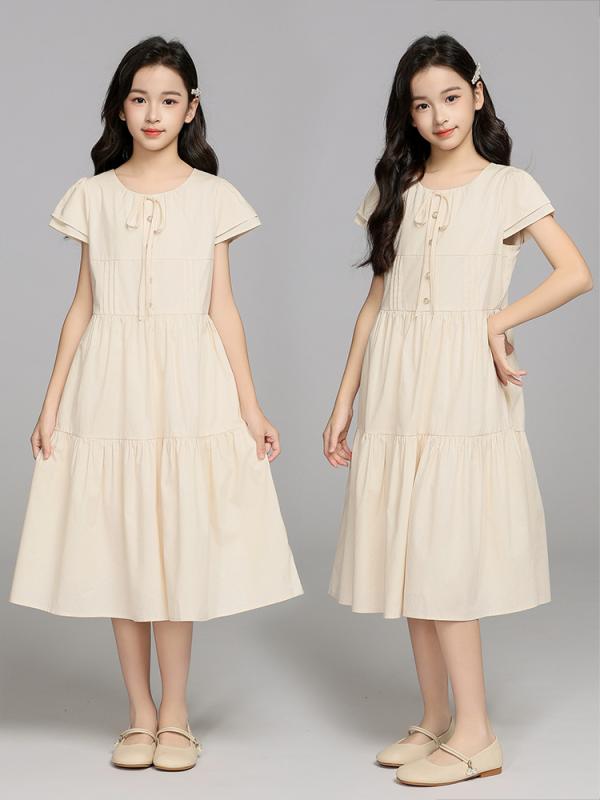 Dresses - 女の子 ワンピース 夏 春夏 綿 かわいい プリンセス スカート A字 杏 女の子 大きめ 女の子 キッズ 女の子 夏服 女の子 綿素材 女の子 軽やか 女の子 コットン 女の子 ガーリー 女の子 子供服 女の子 ふんわり 女の子 フレア 女の子 ピーチ