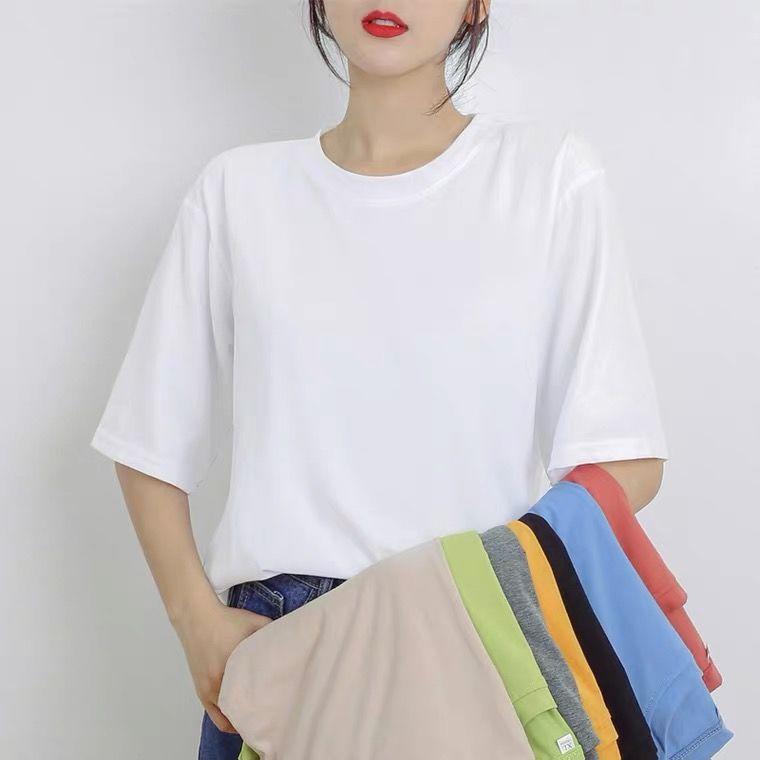 Tシャツ レディース 半袖 トップス カットソー プルオーバー チュニック 綿 コットン 無地 クルーネック ゆったり 大きめ ビッグシルエット オーバーサイズ 体型カバー カジュアル シンプル ラフ 楽ちん