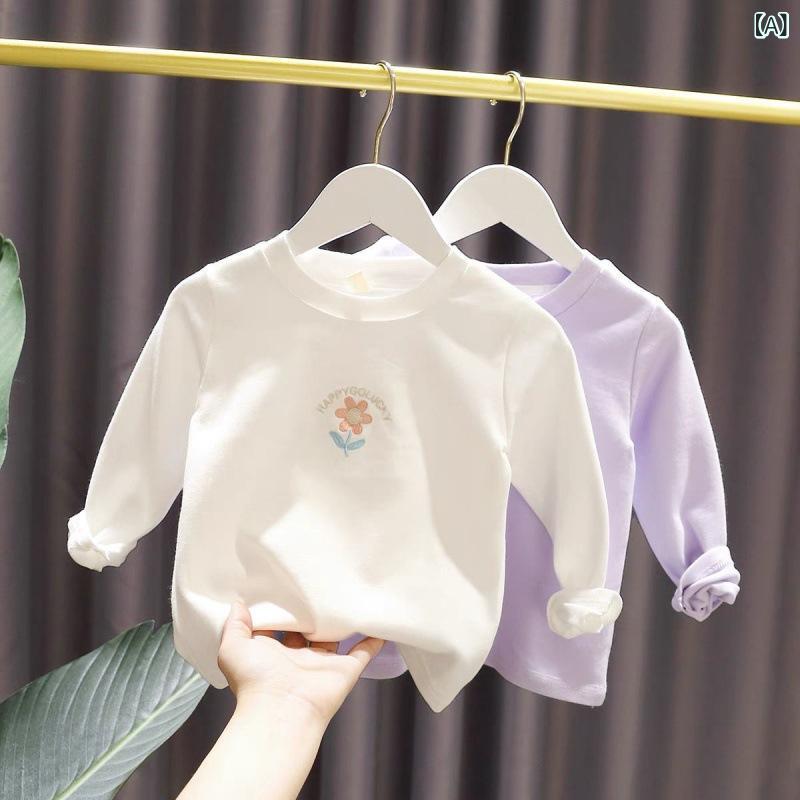 女の子 ベビー トップス 長袖 Tシャツ 綿 春夏 シンプル 清新 韓国風 1-3歳 80-100cm 白色 粉 紫