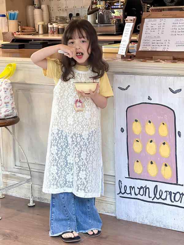 女の子 ワンピース 無袖 刺繍 コットン レース 背心 スカート かわいい トップス ...