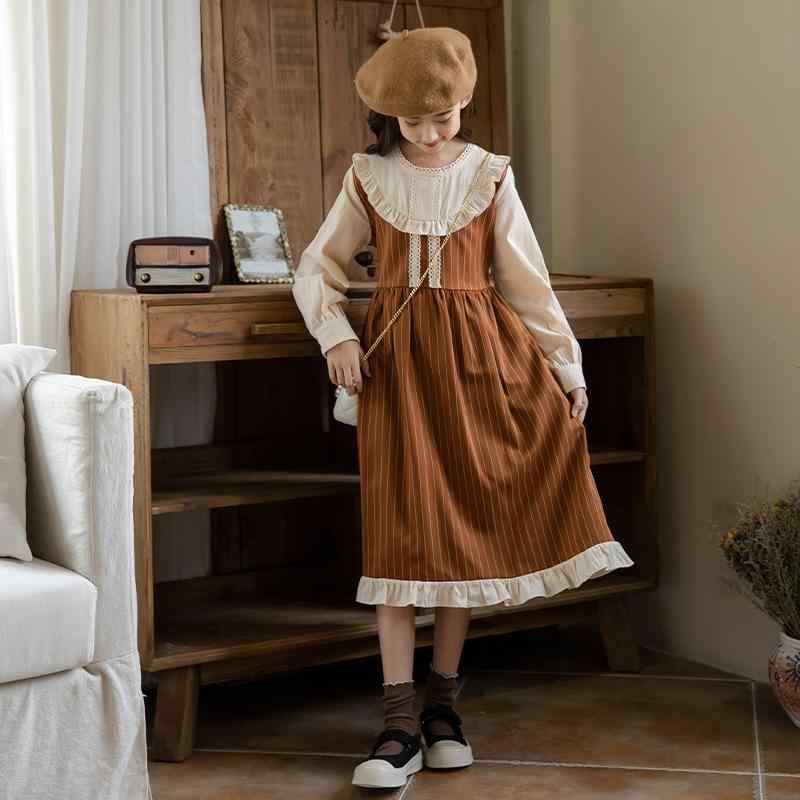 ・カテゴリ: ワンピース・スタイル: プリンセス・主な素材: 綿100%・袖丈: 長袖・柄: 無地・カラー展開: ブラウン・サイズ展開: 140cm、150cm、160cm、165cm