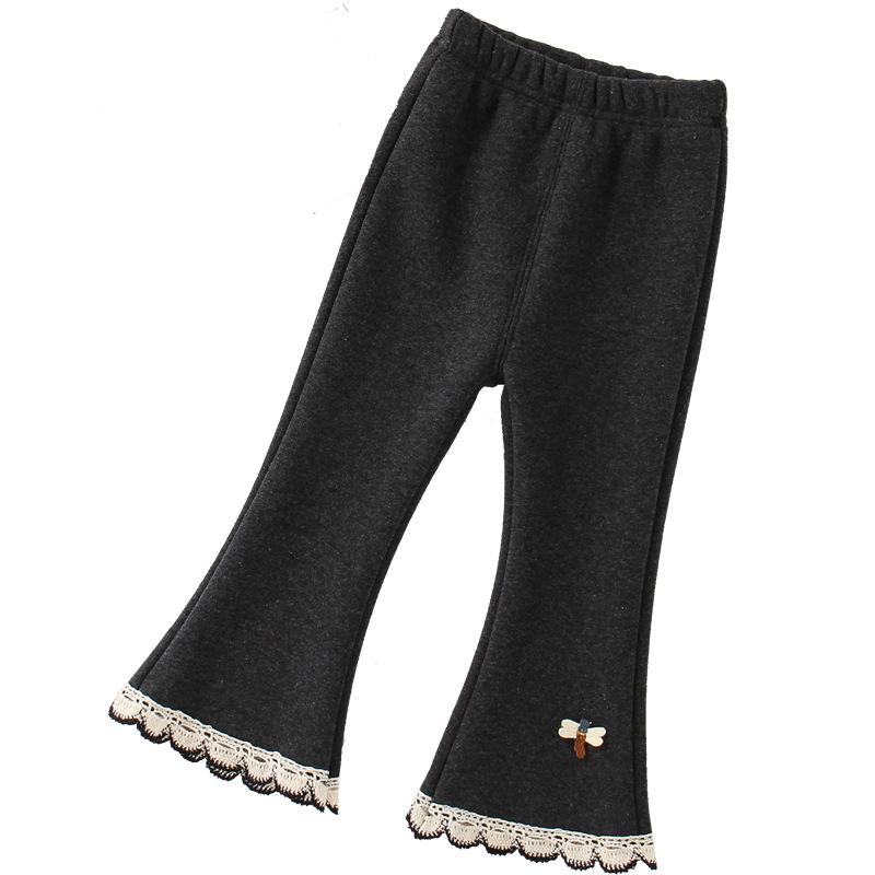 Rakuten - 女の子 キッズ 打底パンツ コットン 長ズボン 喇叭パンツ フラップパンツ 春夏 秋冬 蜻蜓 レース 動物 柄 カード 柄 かわいい 黒 グレー 中腰 ゴム 腰 柔軟 素材 開き タイプ 3 8 歳 100 140cm 日常 着用 学校 遊び 服 子供服