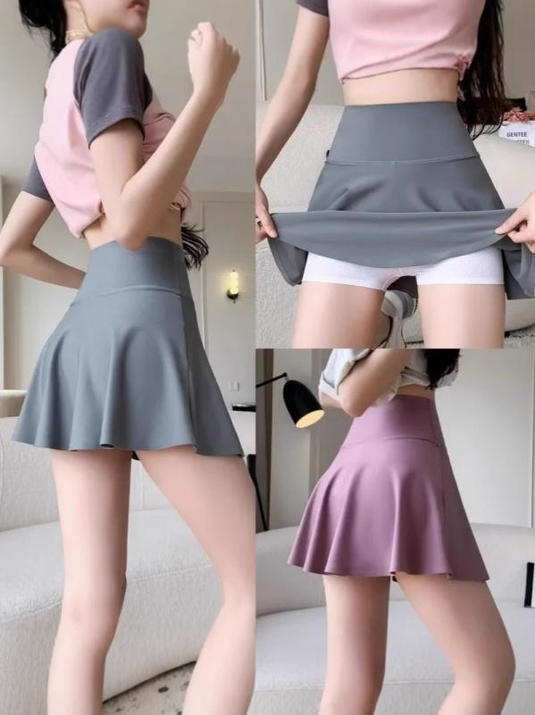 Rakuten - スカート レディース 女性用 高腰 Aライン 短め ヨガ セクシー 防走光 安全パンツ 付き グレー 黒 紫 微弾性 日韓 スタイル 気質 優雅 ハーフ丈
