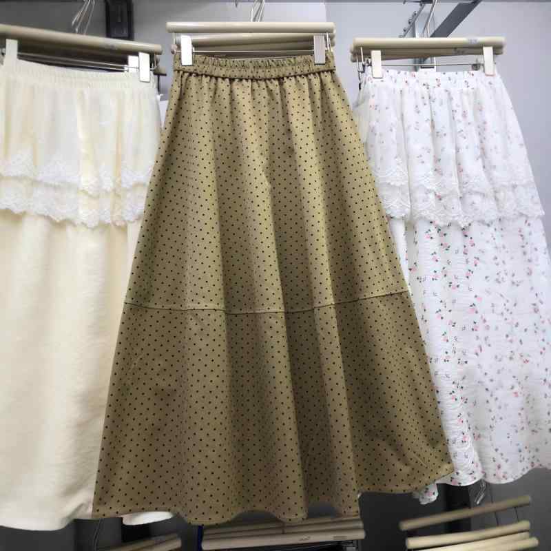 ロングスカート レディース 膝丈 フレアスカート ハイウエスト ポケット付き ドット柄 水玉柄 クラシック 清楚系 上品 きれいめ カジュアル 法式 ヴィンテージ風 体型カバー 通年 オールシーズン・カテゴリ: スカート・柄: ドット柄・素材: ポリエステル・スカートシルエット: Aライン・スカート丈: ミモレ丈・伸縮性: 微ストレッチ・スタイル: 日韓カジュアル・カラー展開: カーキ、ダークブラウン、ベージュ、ホワイト、ネイビー、グレー、ブラック・サイズ展開: フリーサイズ・加工: 高温セット加工